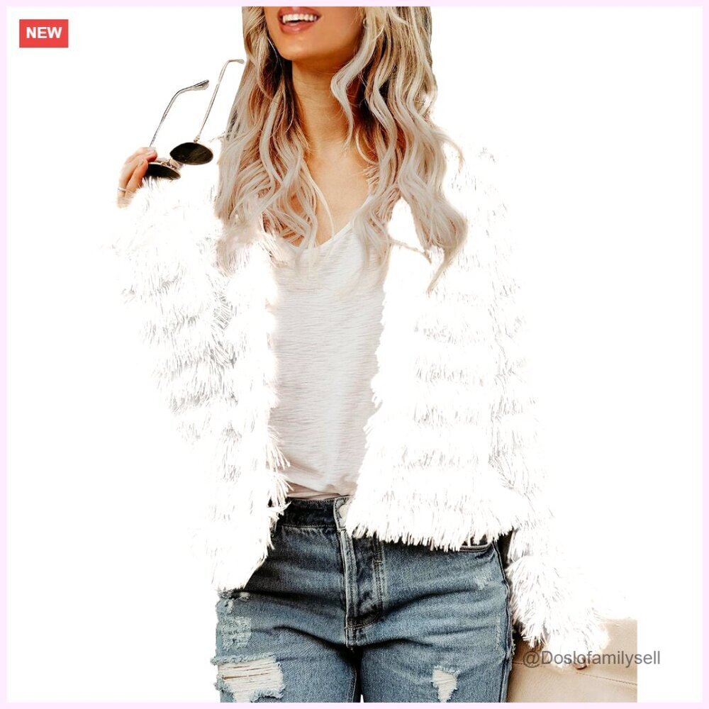 Faux Fur Open Front Cardigan Coat, Warm Winter Parka Jacket, Loose Fit